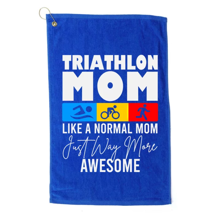 Triathlon Mom Love To Run Bike And Swim Triathlon Gift Platinum Collection Golf Towel