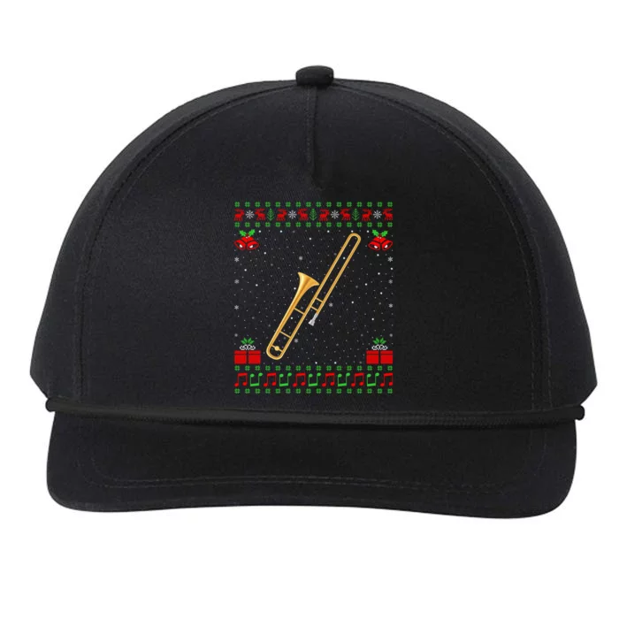 Trombone Music Lover Xmas Gift Ugly Trombone Christmas Snapback Five-Panel Rope Hat