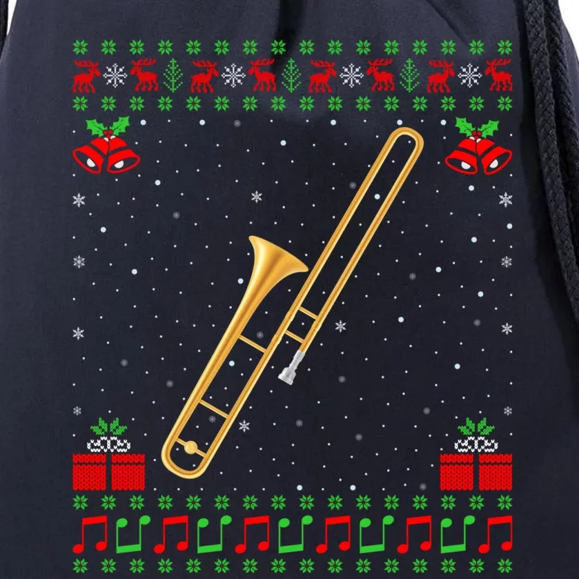 Trombone Music Lover Xmas Gift Ugly Trombone Christmas Drawstring Bag