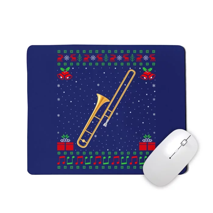 Trombone Music Lover Xmas Gift Ugly Trombone Christmas Mousepad