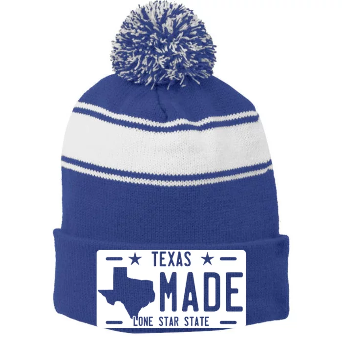 Texas Made Lone Star License Plate Stripe Pom Pom Beanie