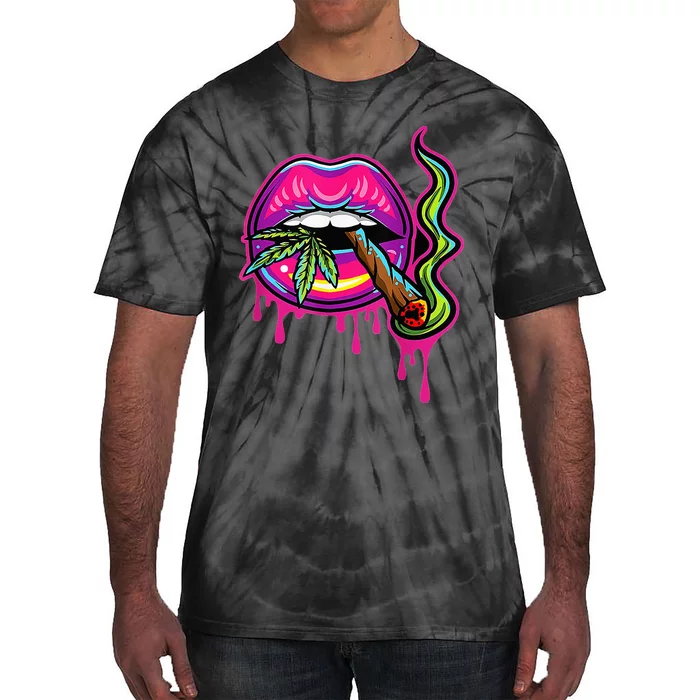 Teeth Marijuana Leaf 420 Lips Sexy Smoker Blunt Weed Tie-Dye T-Shirt