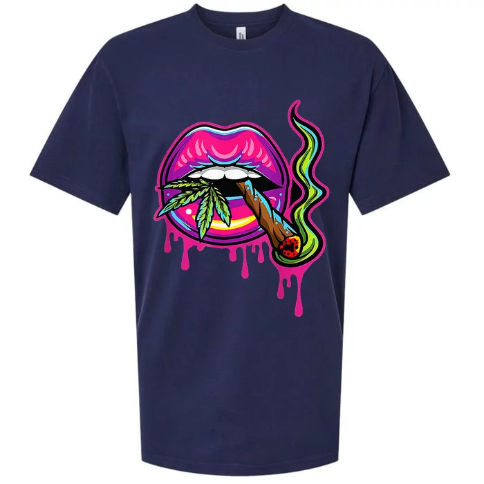 Teeth Marijuana Leaf 420 Lips Sexy Smoker Blunt Weed Sueded Cloud Jersey T-Shirt