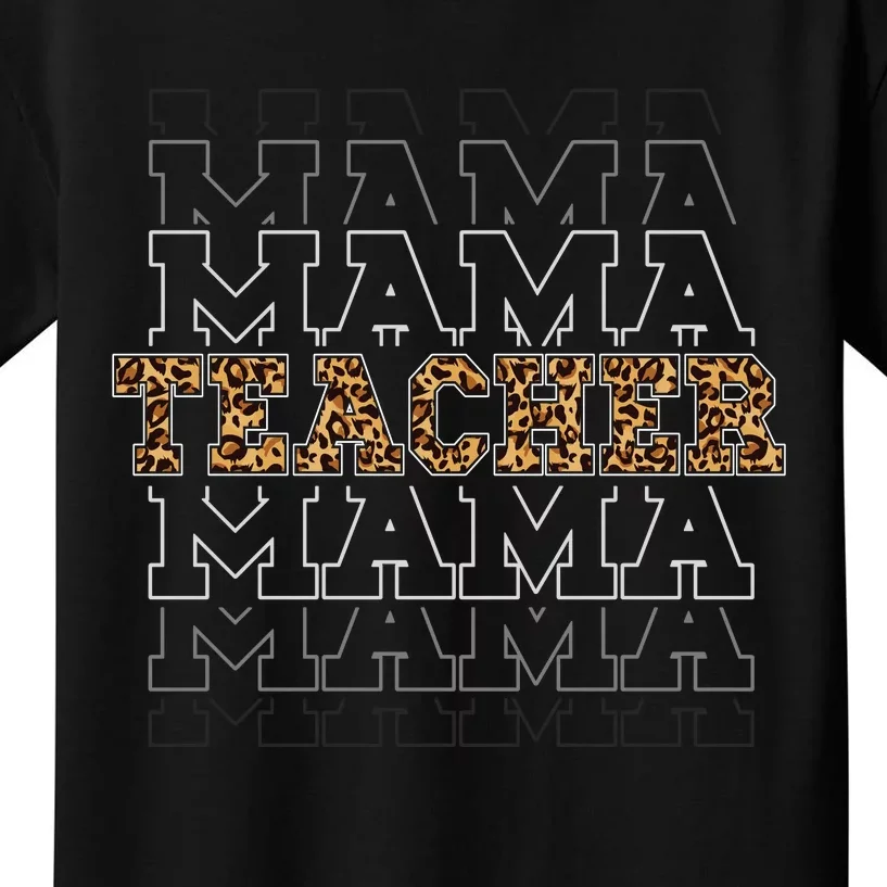 Teacher Mama Leopard Print Boho Kids T-Shirt