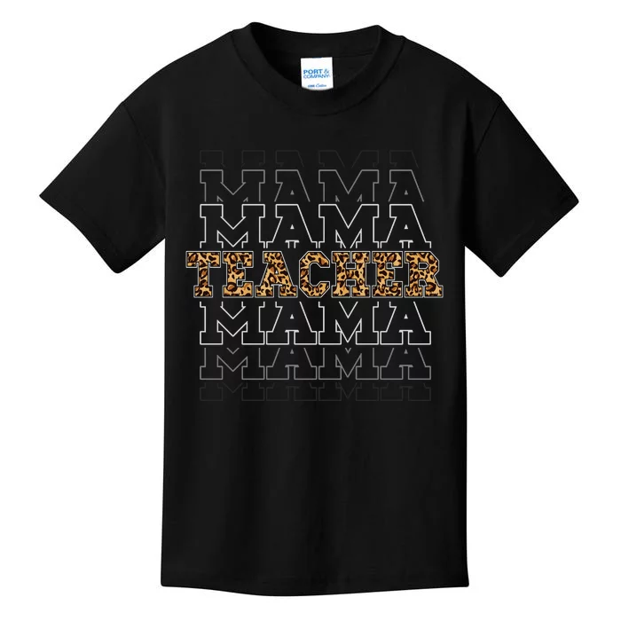 Teacher Mama Leopard Print Boho Kids T-Shirt