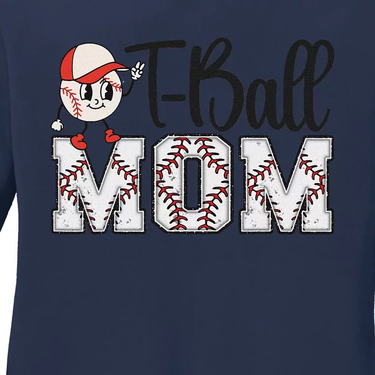 Teeball Mom Leopard Funny Tball Mom Mothers Day Ladies Long Sleeve Shirt