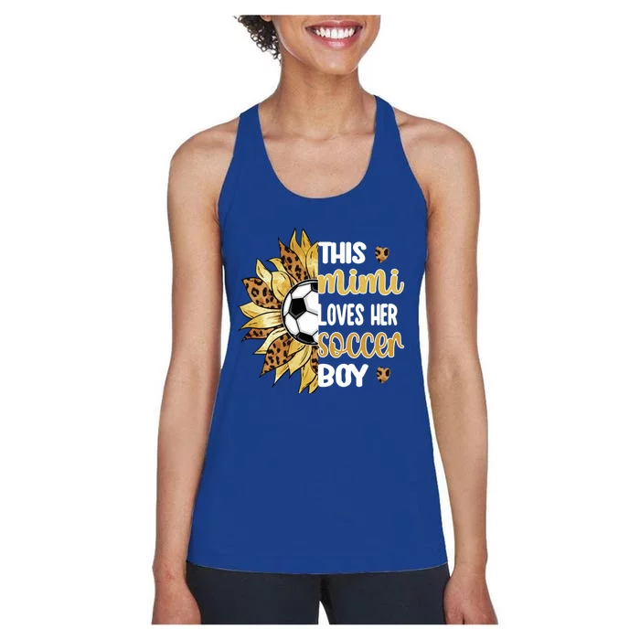 This Mimi Loves Her Soccer Boy Soccer Player Grandma Mimi Funny Gift Women's Racerback Tank