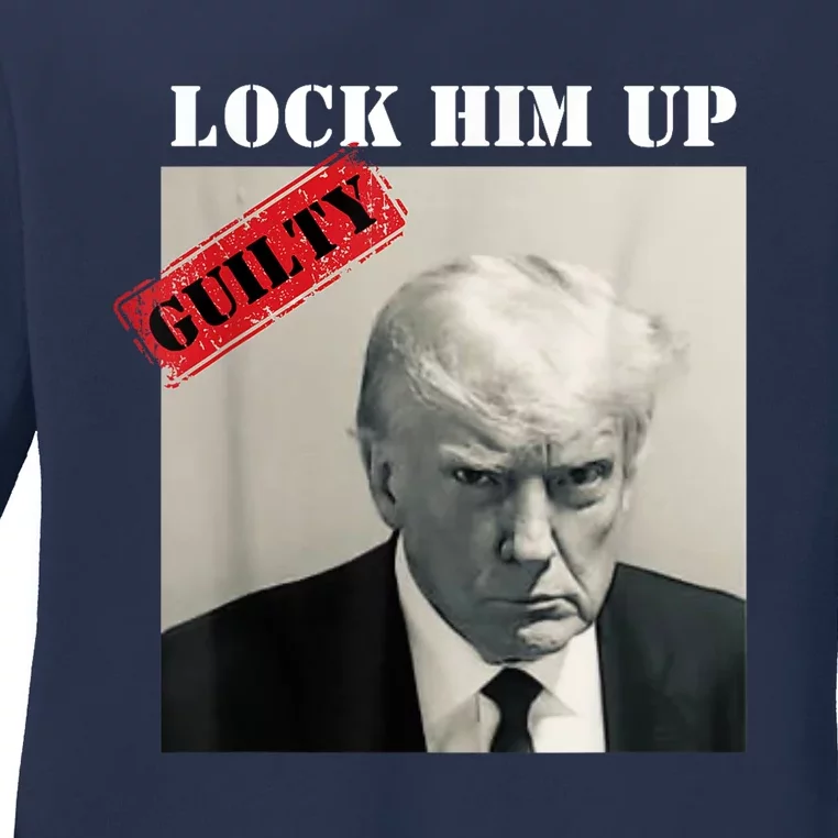 TRUMP MUGSHOT LOCK HIM UP GUILTY JAIL PRISON ANTI TRUMP Ladies Long Sleeve Shirt