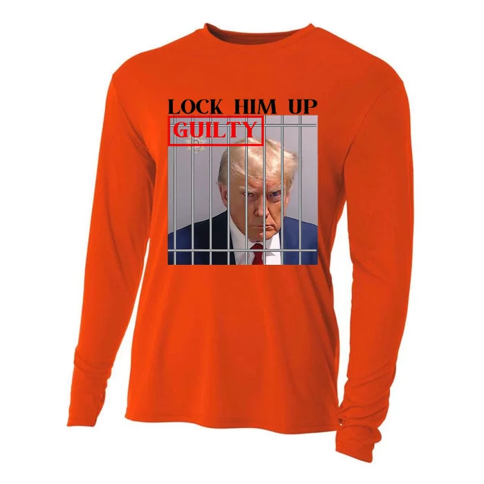 Trump Mugshot Lock Him Up Guilty Jail Prison Antitrump Cooling Performance Long Sleeve Crew