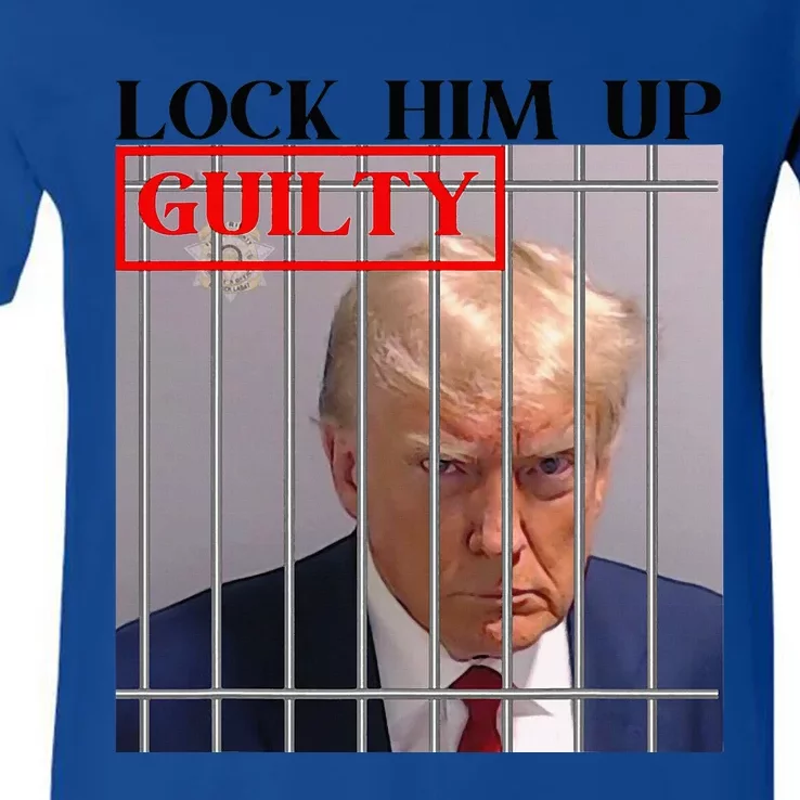 Trump Mugshot Lock Him Up Guilty Jail Prison Antitrump V-Neck T-Shirt