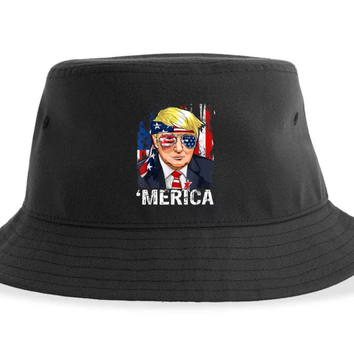 Trump Merica Murica 4th Of July American Flag Sustainable Bucket Hat