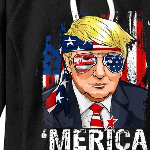 Trump Merica Murica 4th Of July American Flag Women's Fleece Hoodie