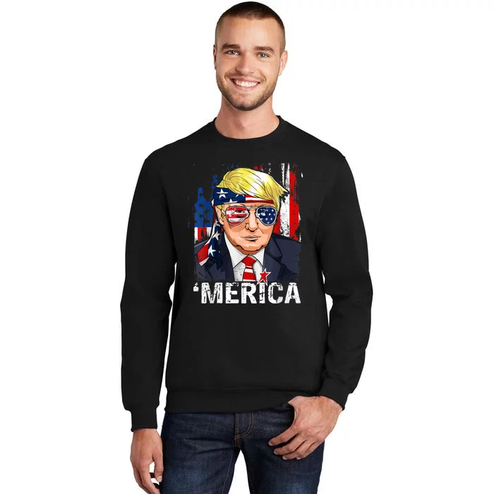 Trump Merica Murica 4th Of July American Flag Tall Sweatshirt