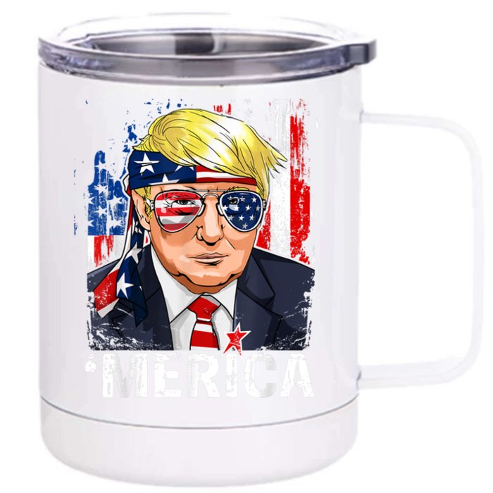 Trump Merica Murica 4th Of July American Flag Front & Back 12oz Stainless Steel Tumbler Cup