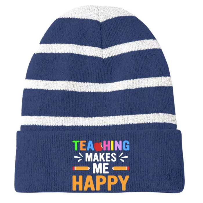 Teacher Make Me Happy Back To School Striped Beanie with Solid Band