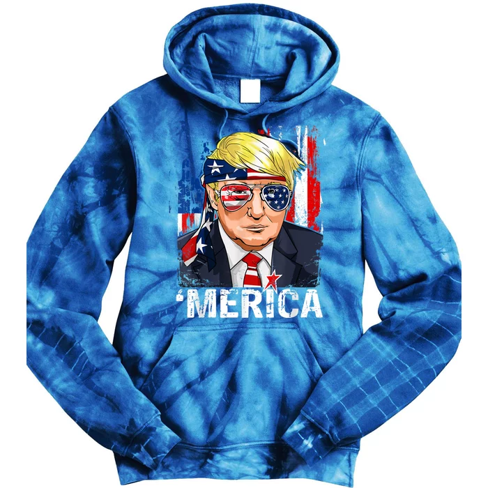 Trump Merica Murica 4th Of July American Flag Gift Tie Dye Hoodie