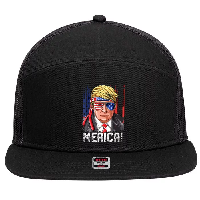 Trump Merica, Murica 4th Of July American Flag 7 Panel Mesh Trucker Snapback Hat