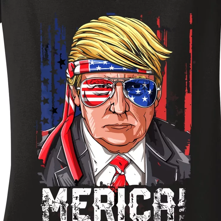 Trump Merica, Murica 4th Of July American Flag Women's V-Neck T-Shirt