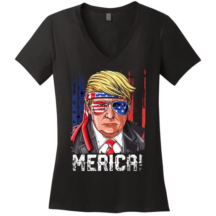 Trump Merica, Murica 4th Of July American Flag Women's V-Neck T-Shirt