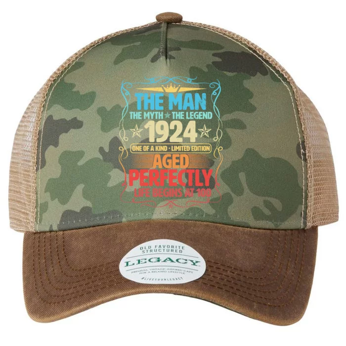 The Man Myth Legend 1924 Aged Perfectly 100th Birthday Legacy Tie Dye Trucker Hat