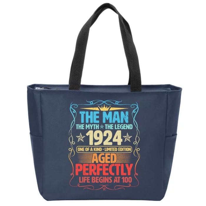 The Man Myth Legend 1924 Aged Perfectly 100th Birthday Zip Tote Bag