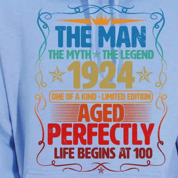 The Man Myth Legend 1924 Aged Perfectly 100th Birthday Unisex Surf Hoodie