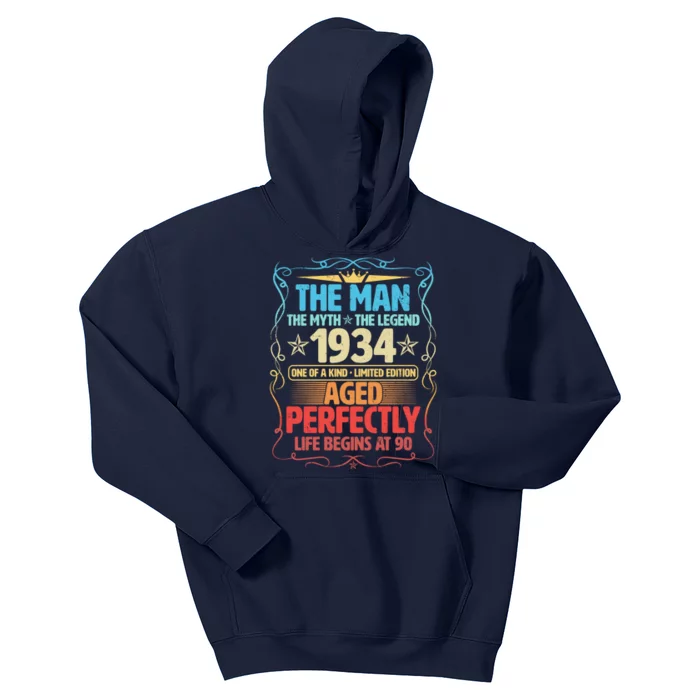 The Man Myth Legend 1934 Aged Perfectly 90th Birthday Kids Hoodie