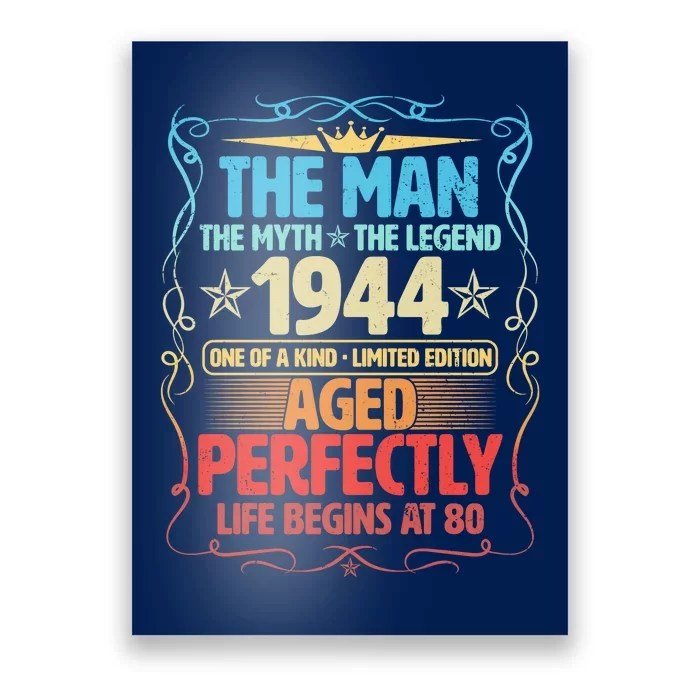 The Man Myth Legend 1944 Aged Perfectly 80th Birthday Poster