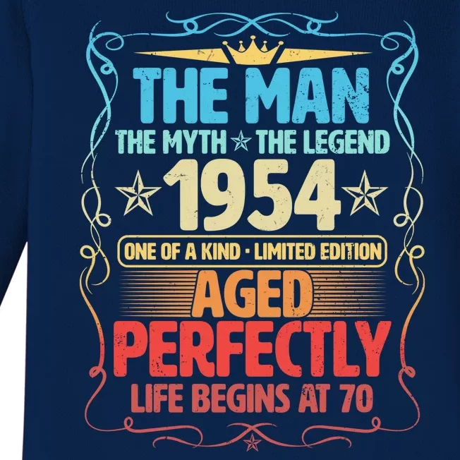 The Man Myth Legend 1954 Aged Perfectly 70th Birthday Baby Long Sleeve Bodysuit