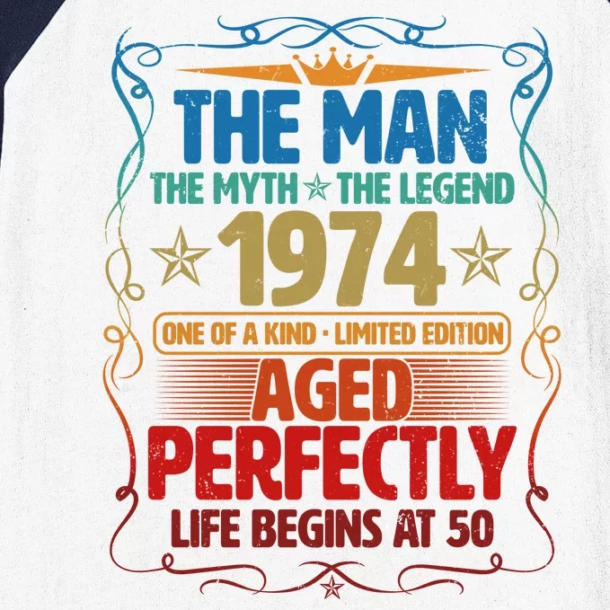 The Man Myth Legend 1974 Aged Perfectly 50th Birthday Baseball Sleeve Shirt