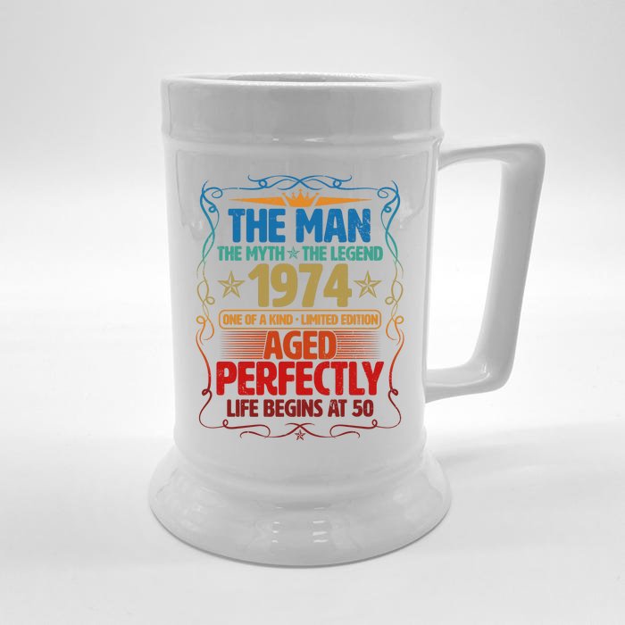 The Man Myth Legend 1974 Aged Perfectly 50th Birthday Front & Back Beer Stein