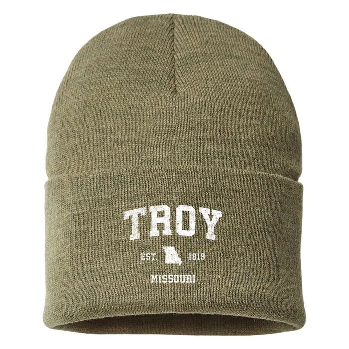 Troy Missouri Mo Vintage Athletic Sports Sustainable Knit Beanie