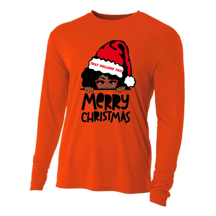 That Melanin Merry Christmas Mrs Claus Black Peeking Santa Cute Gift Cooling Performance Long Sleeve Crew