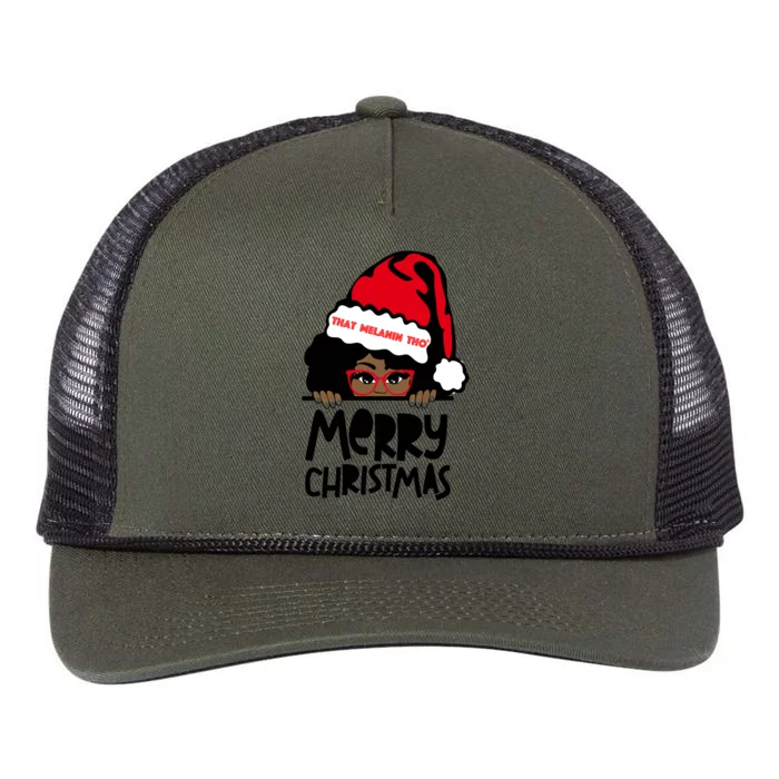 That Melanin Merry Christmas Mrs Claus Black Peeking Santa Cute Gift Retro Rope Trucker Hat Cap