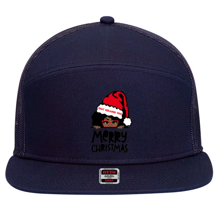 That Melanin Merry Christmas Mrs Claus Black Peeking Santa Cute Gift 7 Panel Mesh Trucker Snapback Hat