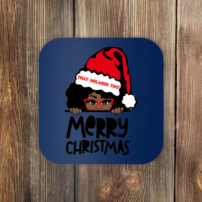 That Melanin Merry Christmas Mrs Claus Black Peeking Santa Cute Gift Coaster