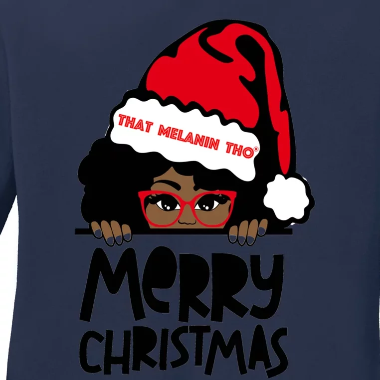 That Melanin Merry Christmas Mrs Claus Black Peeking Santa Cute Gift Ladies Long Sleeve Shirt