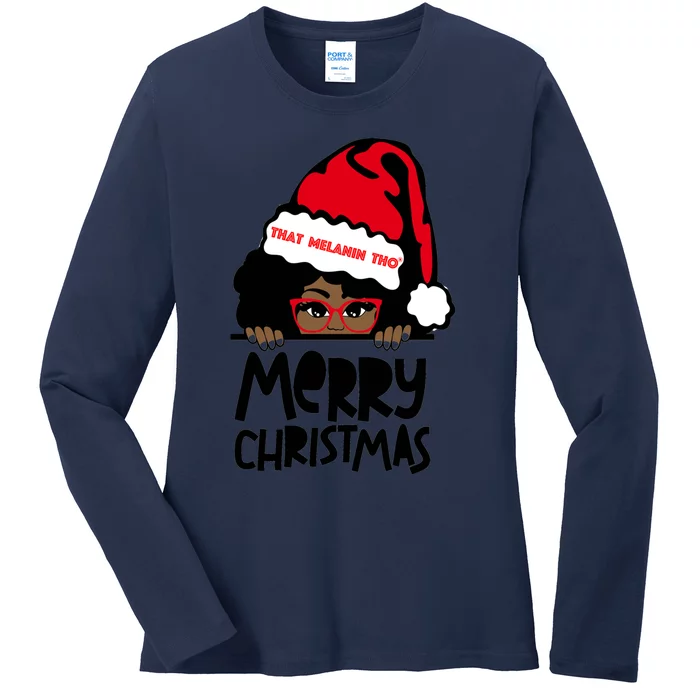 That Melanin Merry Christmas Mrs Claus Black Peeking Santa Cute Gift Ladies Long Sleeve Shirt