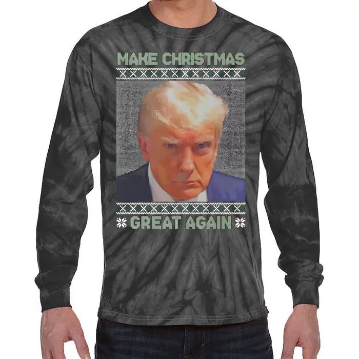 Trump Mugshot Make Christmas Great Again Tie-Dye Long Sleeve Shirt