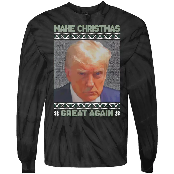 Trump Mugshot Make Christmas Great Again Tie-Dye Long Sleeve Shirt