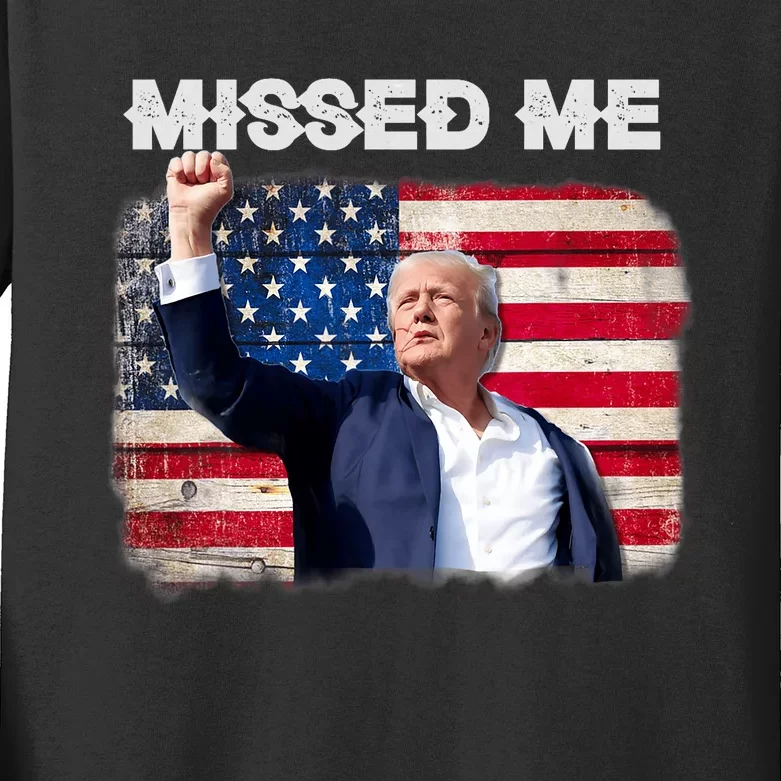 Trump Missed Me Pennsylvania Rally Patriot Usa 2024 Shot Kids Long Sleeve Shirt