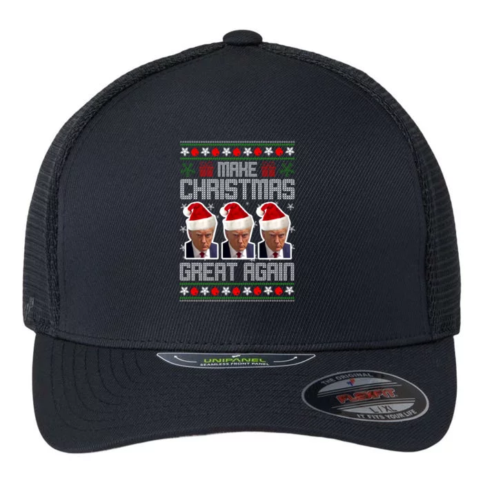 Trump Mugshot Make Christmas Great Again Funny Ugly Flexfit Unipanel Trucker Cap