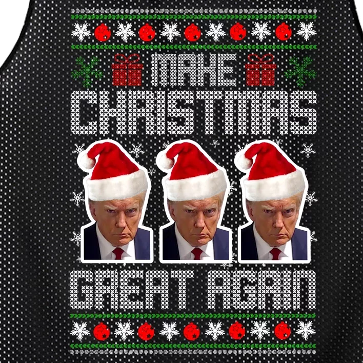 Trump Mugshot Make Christmas Great Again Funny Ugly Mesh Reversible Basketball Jersey Tank