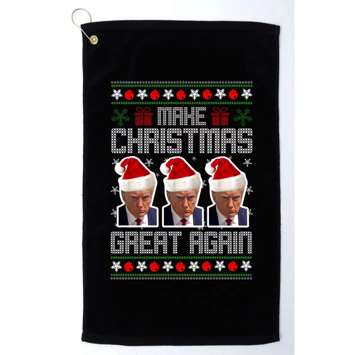 Trump Mugshot Make Christmas Great Again Funny Ugly Platinum Collection Golf Towel