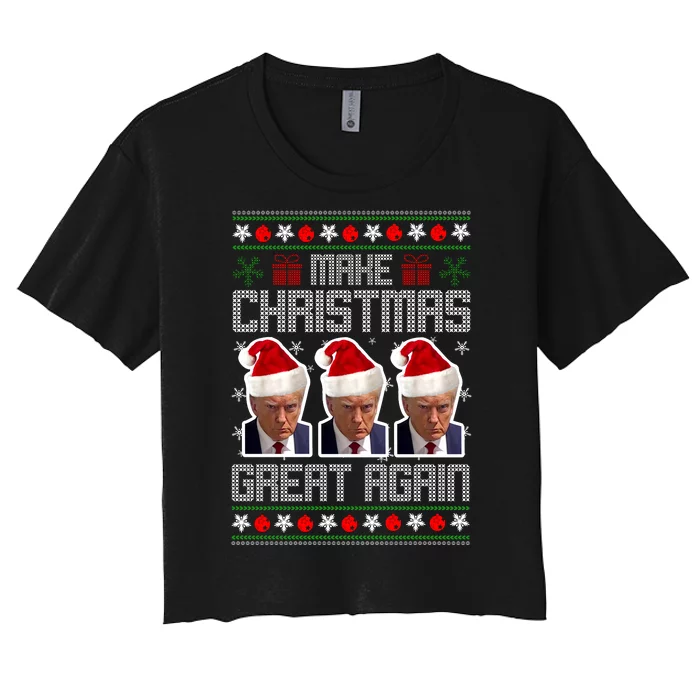 Trump Mugshot Make Christmas Great Again Funny Ugly Women's Crop Top Tee