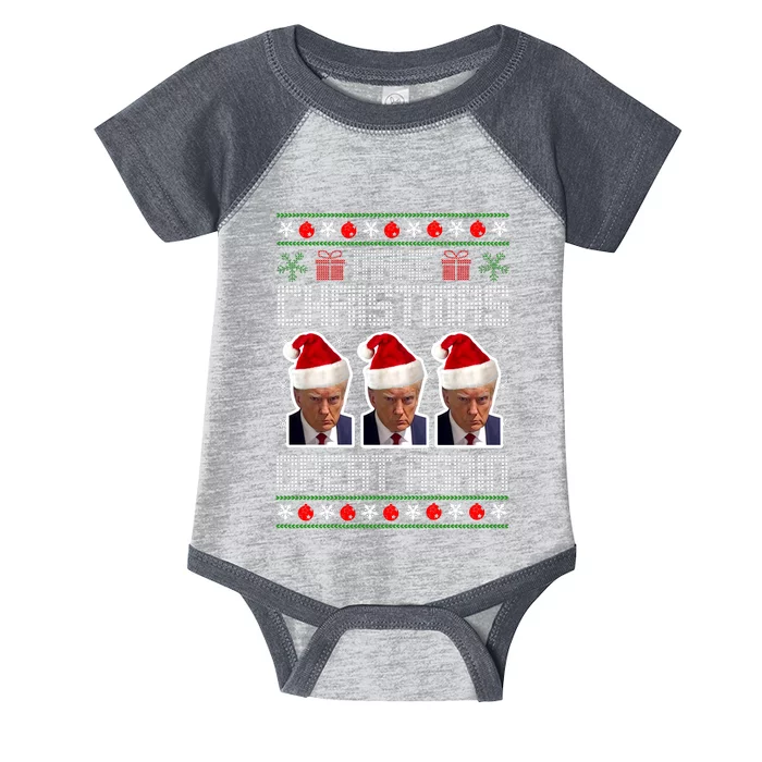 Trump Mugshot Make Christmas Great Again Funny Ugly Infant Baby Jersey Bodysuit