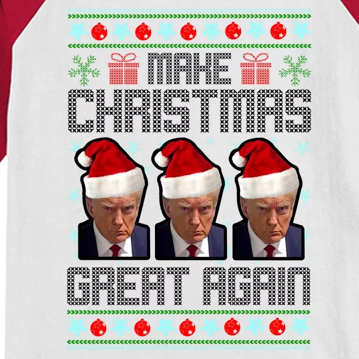 Trump Mugshot Make Christmas Great Again Funny Ugly Kids Colorblock Raglan Jersey