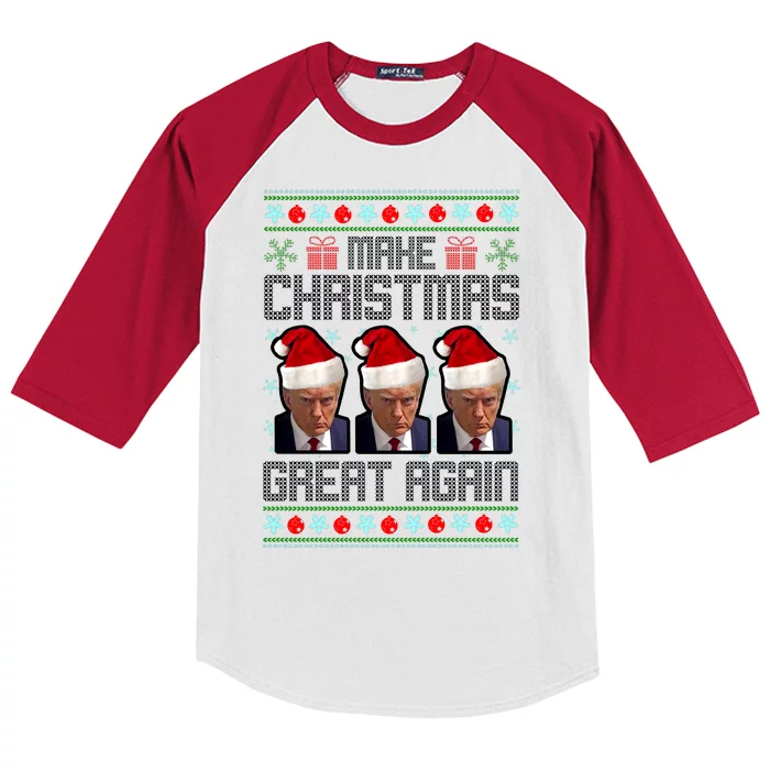 Trump Mugshot Make Christmas Great Again Funny Ugly Kids Colorblock Raglan Jersey