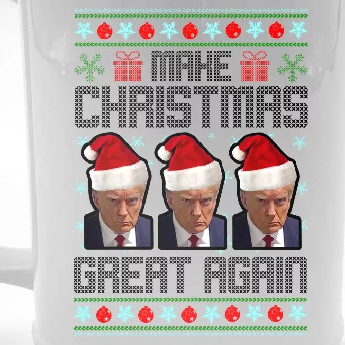 Trump Mugshot Make Christmas Great Again Funny Ugly Front & Back Beer Stein