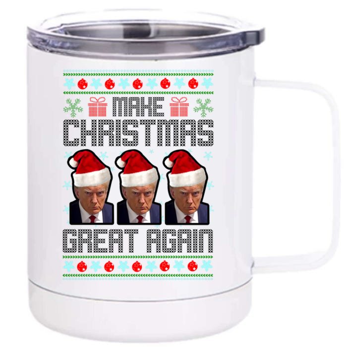 Trump Mugshot Make Christmas Great Again Funny Ugly Front & Back 12oz Stainless Steel Tumbler Cup